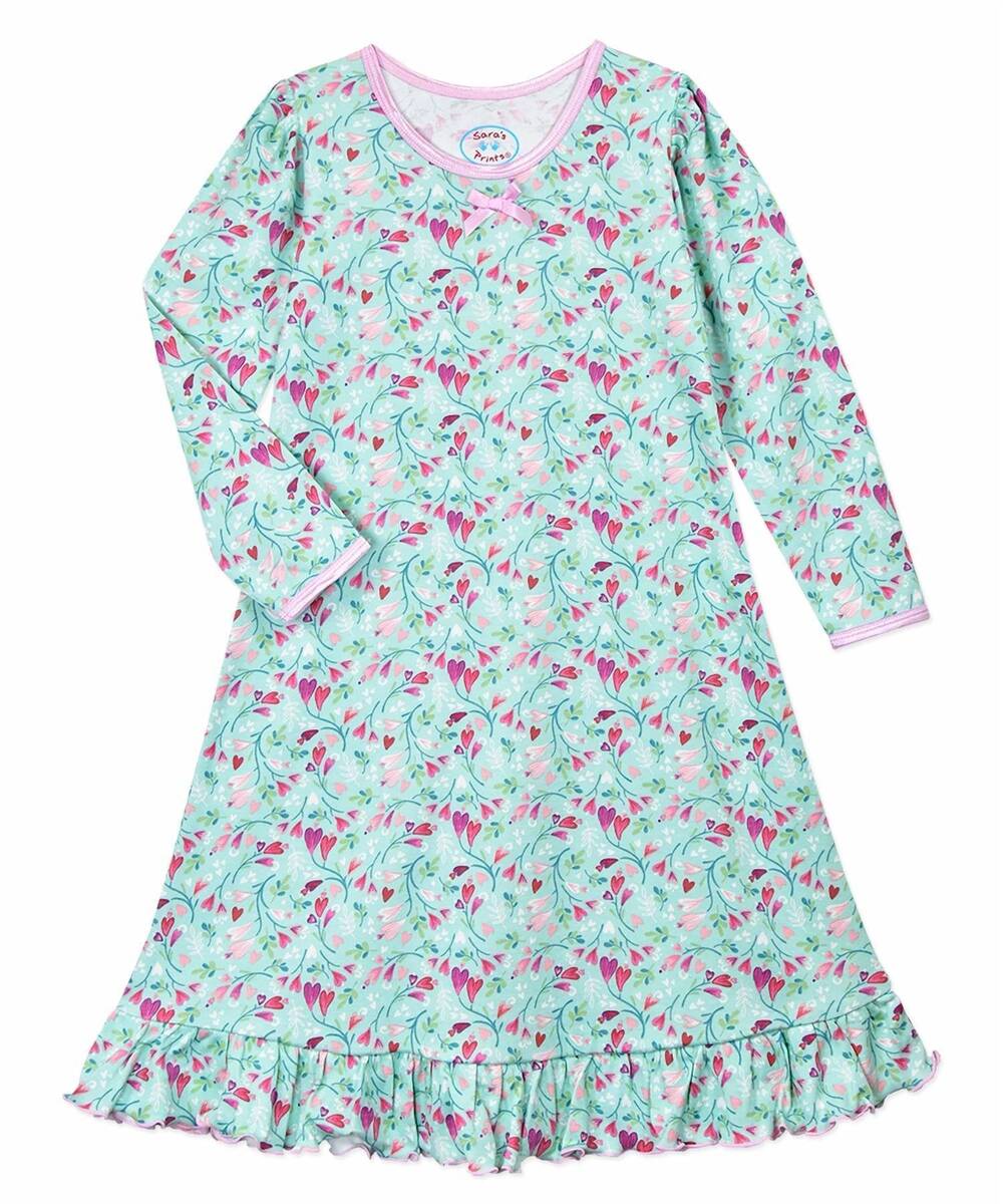 NEW SARA'S PRINTS girl's everyday whirl-and-twirl long-sleeve heartflower nightg